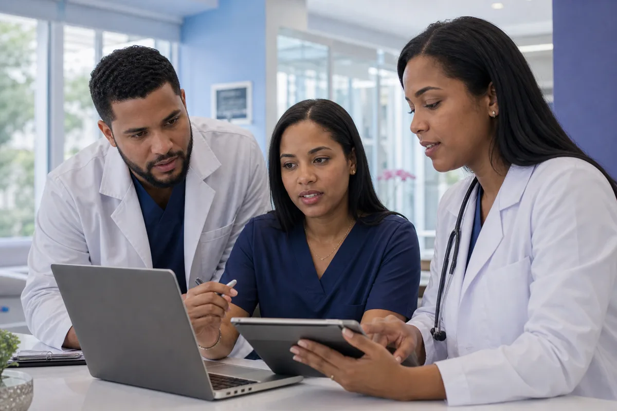 Equipo médico coordinando su trabajo con herramientas digitales